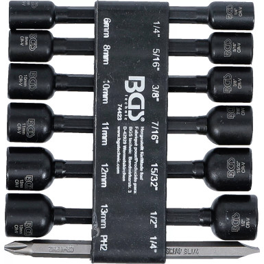 BGS Steckschlüssel-Satz für Bohrmaschinen | SW 1/4" - 1/2", 6 - 13 mm | 14-tlg. | 74423