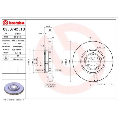 82 481 080 Bremsscheibe VA | TOYOTA Carina 92 | 09.6742.10