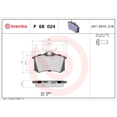 BREMBO Bremsklötze HA | OPEL Crossland RENAULT Megane 08 | P 68 024