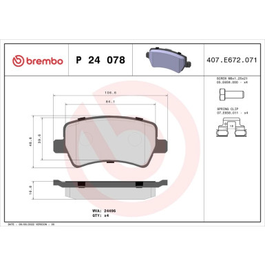 BREMBO Bremsklötze HA | FORD Galaxy, S-Max VOLVO V60 06 | P 24 078