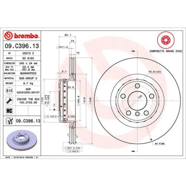 11 482 092 Brembo PREMIUM HA zweiteilig | BMW 1er, 2er, 3er, 4er 10 | 09.C396.13