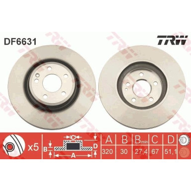 Bremsscheibe Db P. W246/W176 220Cdi A/B Klasse 12 | DF6631