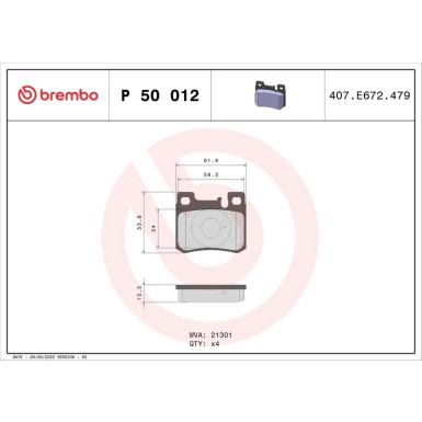 BREMBO Bremsklötze HA | MERCEDES C, E-Klasse 82-00 | P 50 012