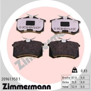 ZIMMERMANN Bremsbelagsatz, Scheibenbremse | 20961.950.1