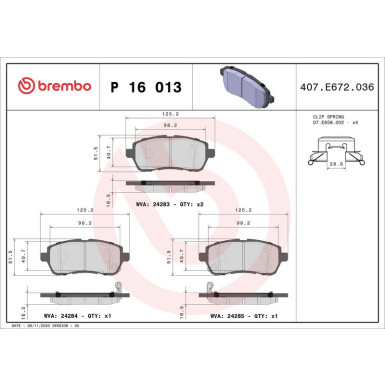 BREMBO Bremsklötze VA | MAZDA 2 07-15 | P 16 013X