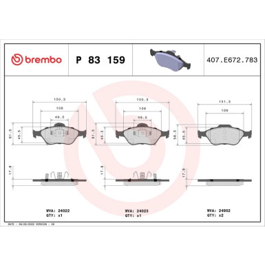 BREMBO Bremsklötze VA | TOYOTA Yaris 10 | P 83 159