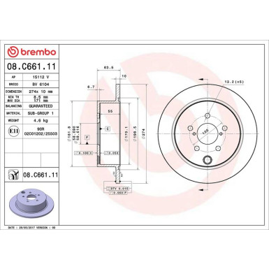 88 482 018 Bremsscheibe HA | SUBARU Foresta, Impreza 12 | 08.C661.11