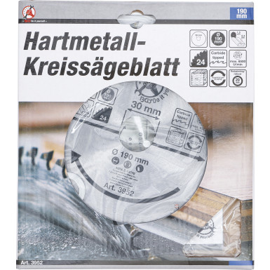 BGS Hartmetall-Kreissägeblatt | Ø 190 x 30 x 2,5 mm | 24 Zähne | 3952