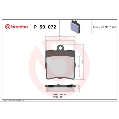 BREMBO Bremsklötze HA | MERCEDES C, E-Klasse 00-11 | P 50 072