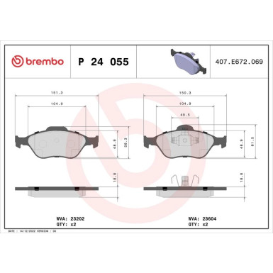 BREMBO Bremsklötze VA | FORD Fiesta MAZDA 2 98-10 | P 24 055