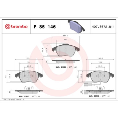 BREMBO Bremsklötze VA | AUDI,SEAT,SKODA,VW Golf VI | P 85 146