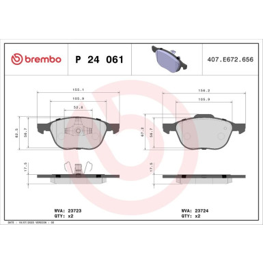 BREMBO Bremsklötze VA | FORD Focus MAZDA VOLVO 07 | P 24 061