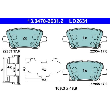 Bremsbelagsatz, Scheibenbremse | 13.0470-2631.2