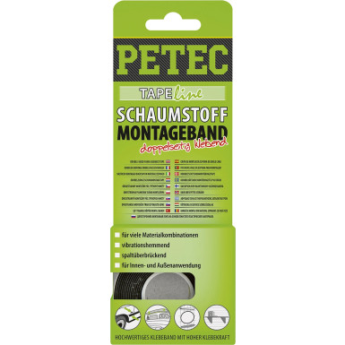 Petec Montageband Schwarz 12 mm X 1 mm X 2 M SB-Karte | 87122