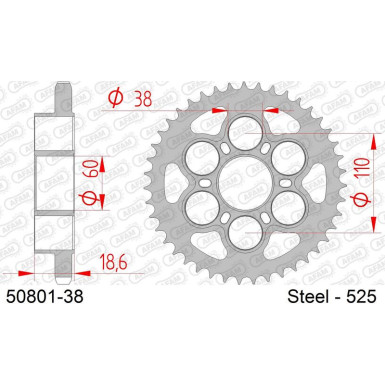 AFAM Kettenrad STAHL 38 Zähne | für 525 | 50801-38