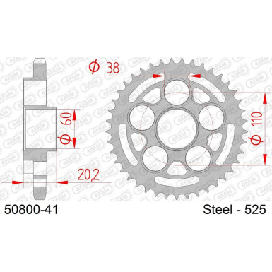 AFAM Kettenrad STAHL 41 Zähne | für 525 | 50800-41