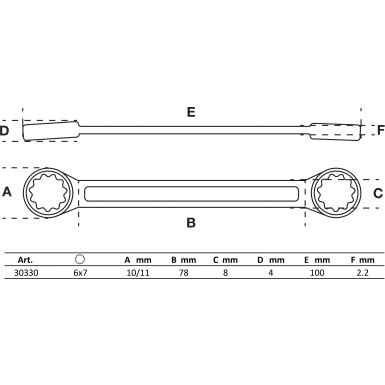 BGS Doppel-Ringschlüssel | extra flach | SW 6 x 7 mm | 30330