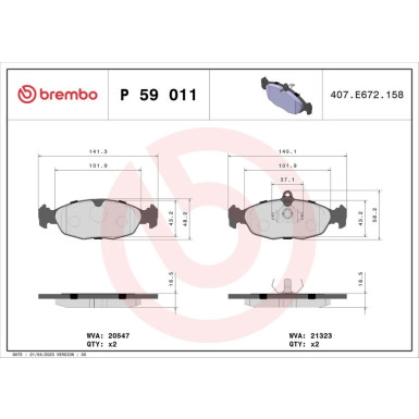 BREMBO Bremsklötze VA | OPEL Astra, Corsa 91-05 | P 59 011