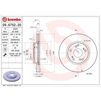 86 481 036 Bremsscheibe VA | HONDA Civic,CR-V,FR-V,Stream 01 | 09.6752.20