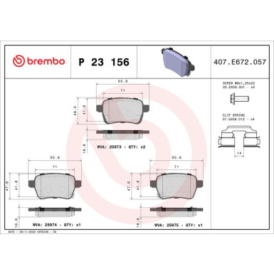 BREMBO Bremsklötze HA | FIAT 500L 12 | P 23 156