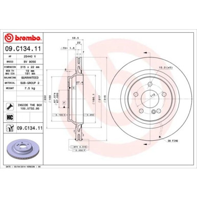 15 482 027 Bremsscheibe HA | MERCEDES W220 99 | 09.C134.11