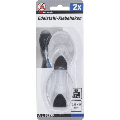 BGS Edelstahl-Klebehaken | 35 x 50 mm | 1,0 kg | 2-tlg | 88230