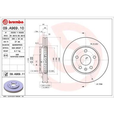 10 481 049 Bremsscheibe VA | OPEL Insignia 08 | 09.A969.11