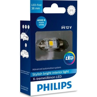 Festoon T10,5x38 LED 12V/1W 4000K | PHILIPS X-tremeUltinon/Vision | 39706230