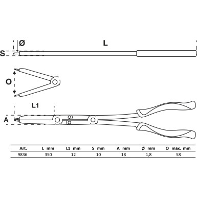 BGS Werkstattwageneinlage 1/3: Doppelgelenk-Sprengringzangen-Satz | auswechselbare Spitzen | 345 mm | 9836