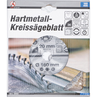 BGS Hartmetall-Kreissägeblatt | Ø 160 x 20 x 2,4 mm | 36 Zähne | 3950