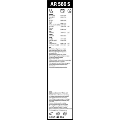 Scheibenwischer Aerotwin AR566S BOSCH | FORD Ka | 3397118990