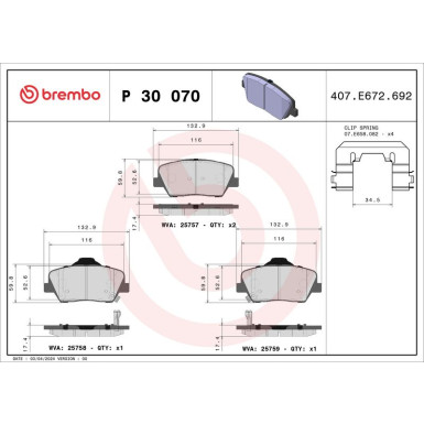 BREMBO Bremsklötze VA | KIA Carens 13 | P 30 070