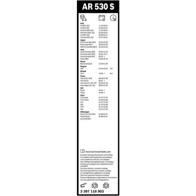 Scheibenwischer Aerotwin AR530S BOSCH | AUDI A4 RENAULT Kangoo VW Passat | 3397118903