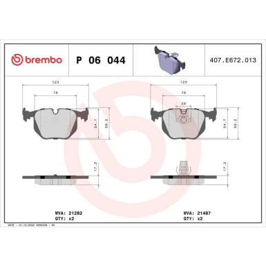 BREMBO Bremsklötze HA | BMW 3, X3 97-11 | P 06 044