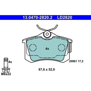 Bremsbelagsatz Vw T. Bora/Caddy/Eos/Golf/Passat/Polo 97- Keramik | 13.0470-2820.2