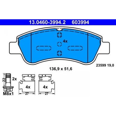 Bremsbelagsatz Citroen P. Berlingo/C2/C3/C4/Ds3/Xsara 1,0-2,0 96 | 13.0460-3994.2