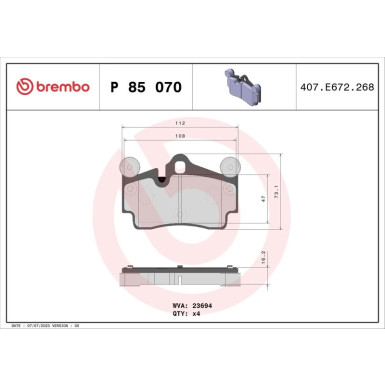 BREMBO Bremsklötze HA | AUDI Q7 VW Touareg 07 | P 85 070