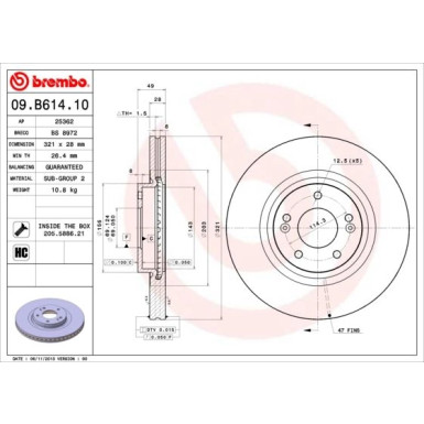 80 481 037 Bremsscheibe VA | HYUNDAI Santa Fe 06 | 09.B614.10