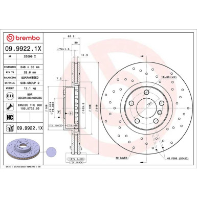 BREMBO Bremsscheibe | 09.9922.1X