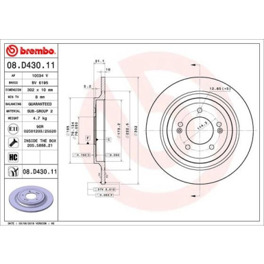 Bremsscheibe HA | HYUNDAI Nexo 18 | 08.D430.11