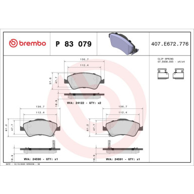 BREMBO Bremsklötze VA | TOYOTA Auris, Corolla 06-12 | P 83 079