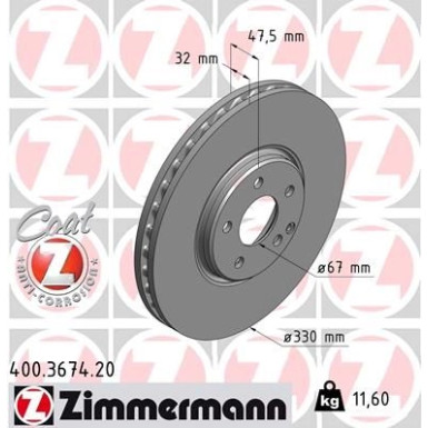 ZIMMERMANN Bremsscheibe | 400.3674.20