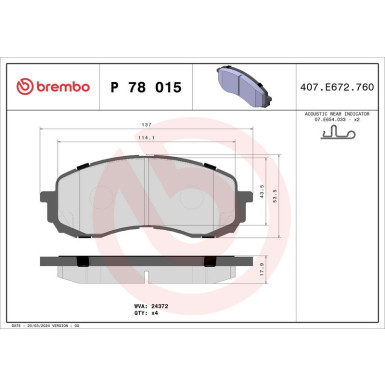 BREMBO Bremsklötze VA | SUBARU Impreza 99-16 | P 78 015