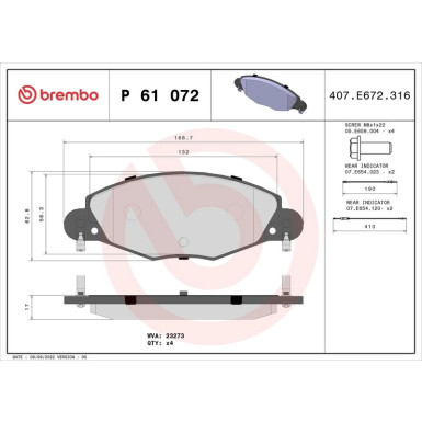 BREMBO Bremsklötze VA | CITROEN C5 01-17 | P 61 072