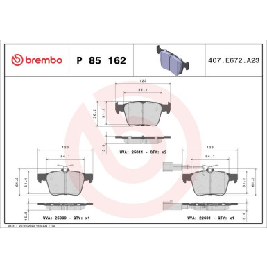 BREMBO Bremsklötze HA | AUDI A3, TT 12 | P 85 162