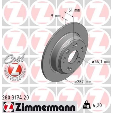 ZIMMERMANN Bremsscheibe | 280.3174.20