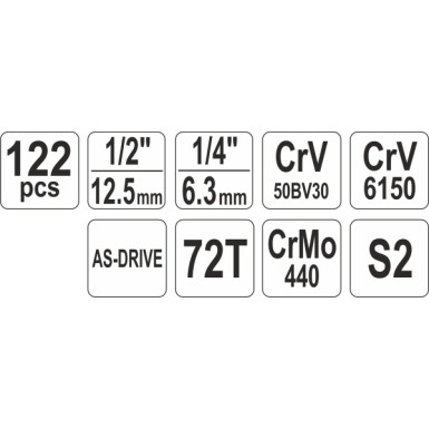 Steckschlüsselsatz Xxl Typ2 1/2 + 1/4 122-Tlg | YT-38901