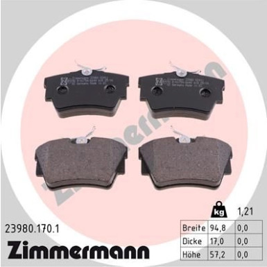 ZIMMERMANN Bremsbeläge | 23980.170.1