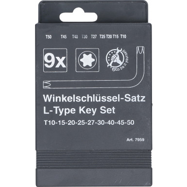 BGS Winkelschlüssel-Satz | T-Profil (für Torx) T10 - T50 | 9-tlg | 7959