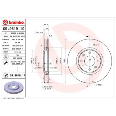 70 481 035 Bremsscheibe VA | CITROEN DS3,C4,C5,Xsara,Berlingo 98 | 09.9619.11